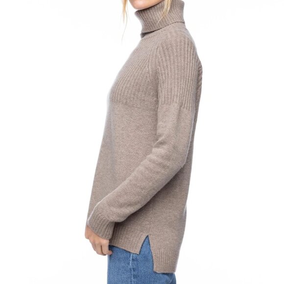 Pura Cashmere Half Ribbed Turtleneck Vintage Khaki Size M - Picture 2 of 2